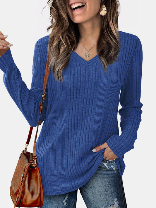 Women's Light V-Neck Long Sleeve Sweater Shirt