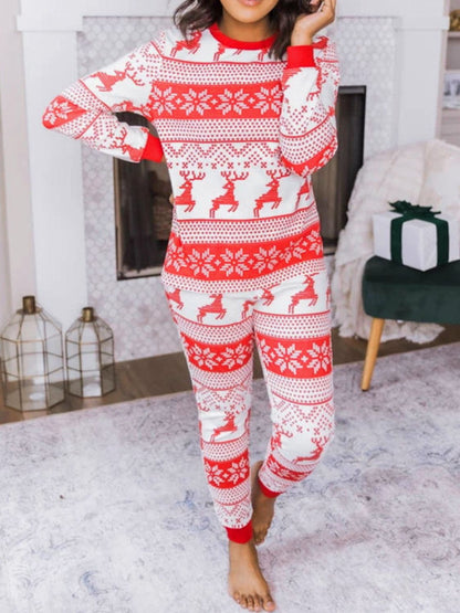 Women's  Christmas Element Round Neck Top and Pants Pajama Set