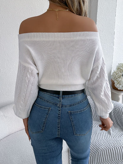 Women's Cable Knit Off-Shoulder Long Sleeve Sweater