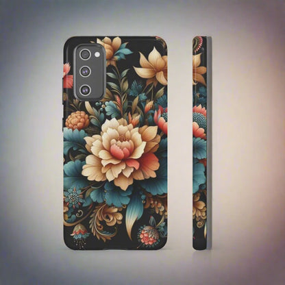 Black Background Floral Phone Tough Case