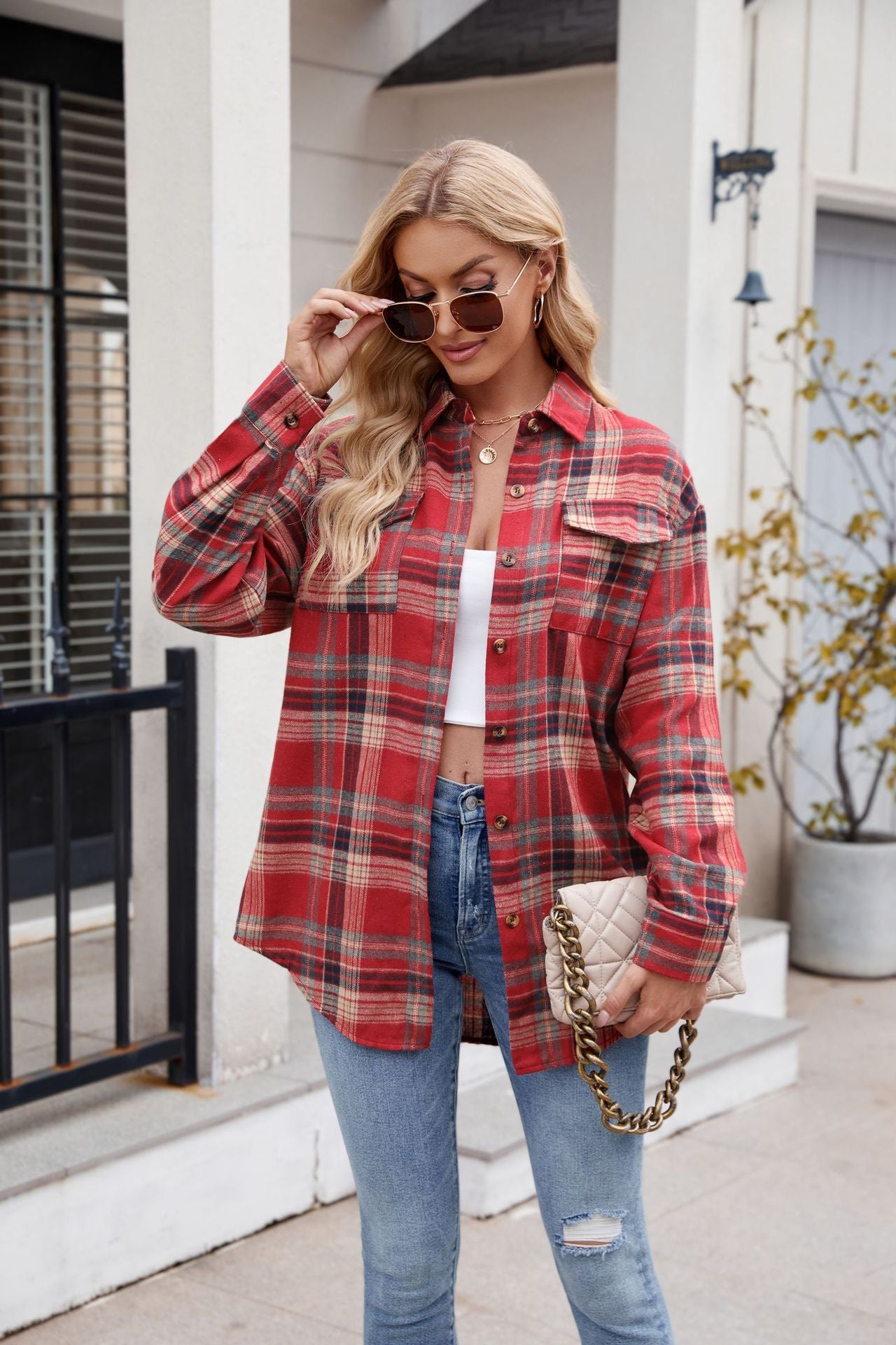 Women's Mandy Plaid Button Up Long Sleeve Shirt