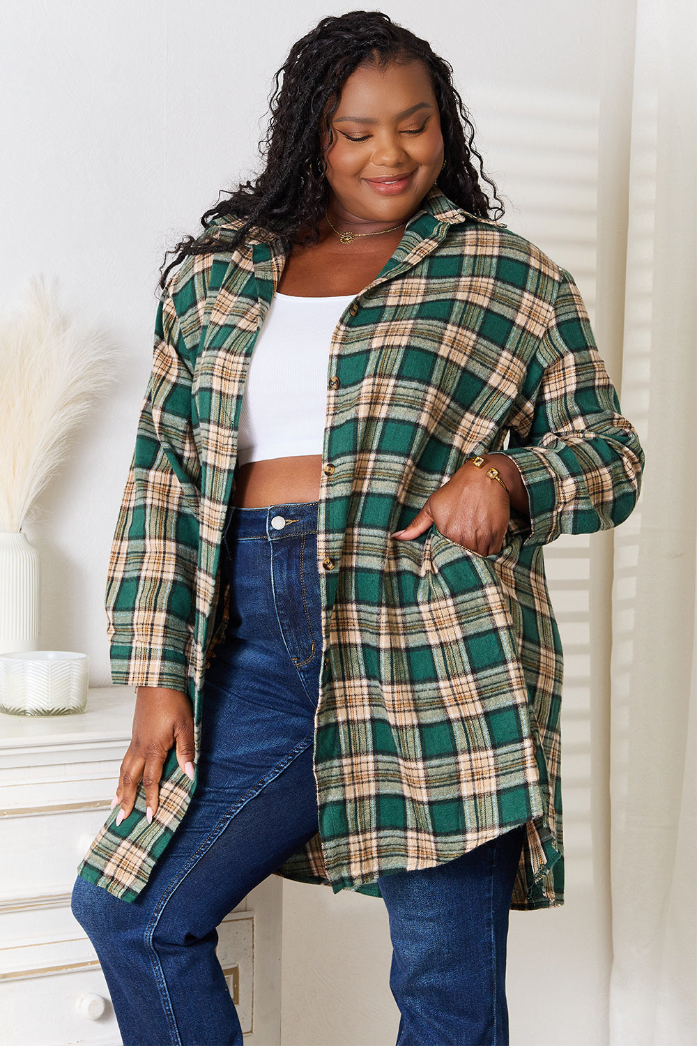 Women's Mandy Plaid Collared Neck Long Sleeve Shirt