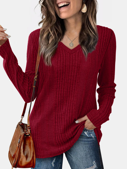 Women's Light V-Neck Long Sleeve Sweater Shirt