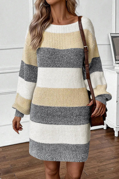 Women's Color Block Long Sleeve Sweater Dress