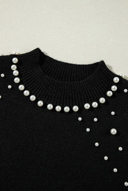 Women's Pearl Detail Mock Neck Long Sleeve Sweater