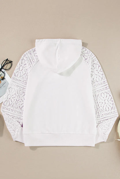 Women's Drawstring Openwork Long Sleeve Hoodie