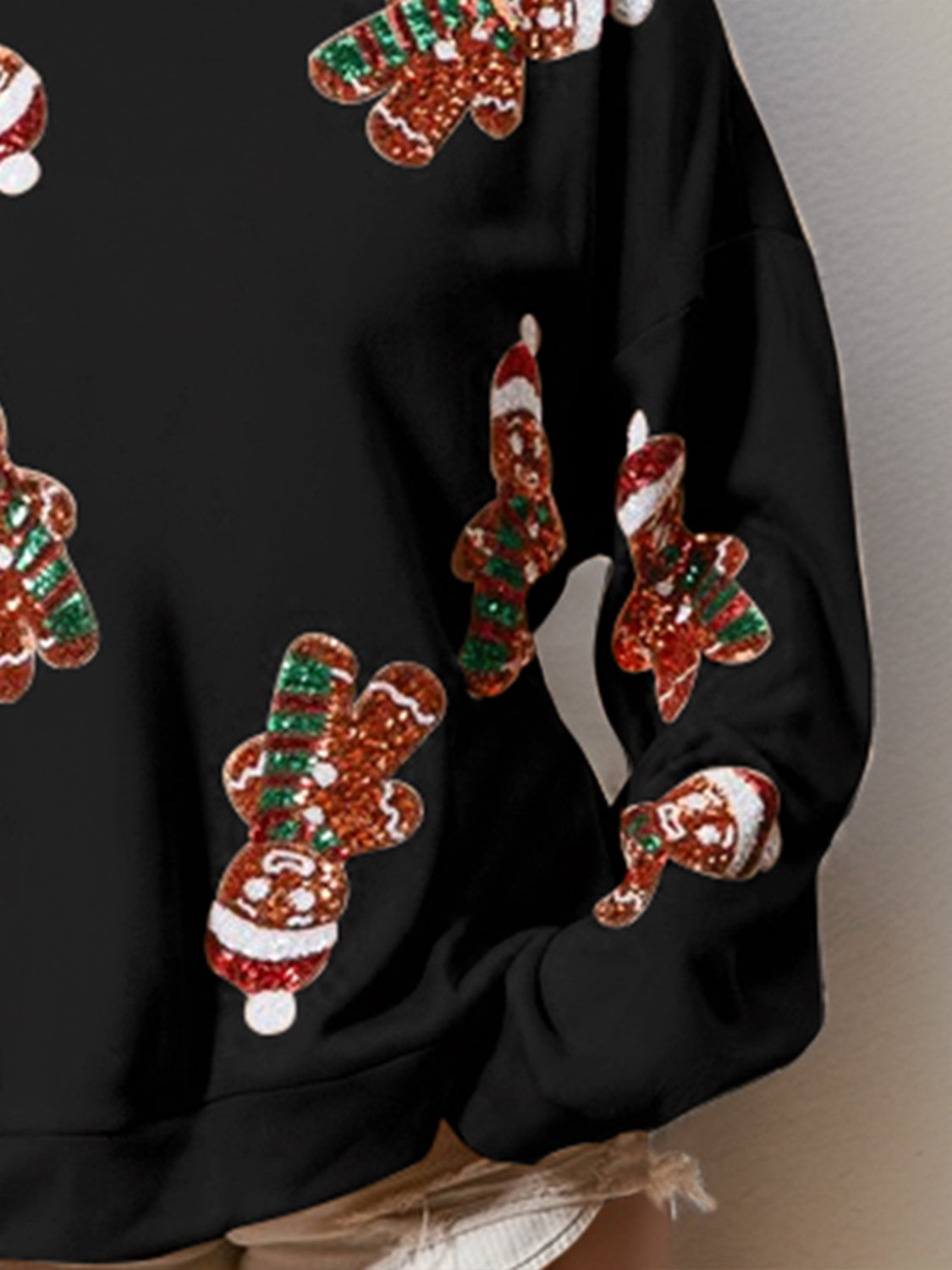 Women's Sequin Gingerbread Man Long Sleeve Sweatshirt