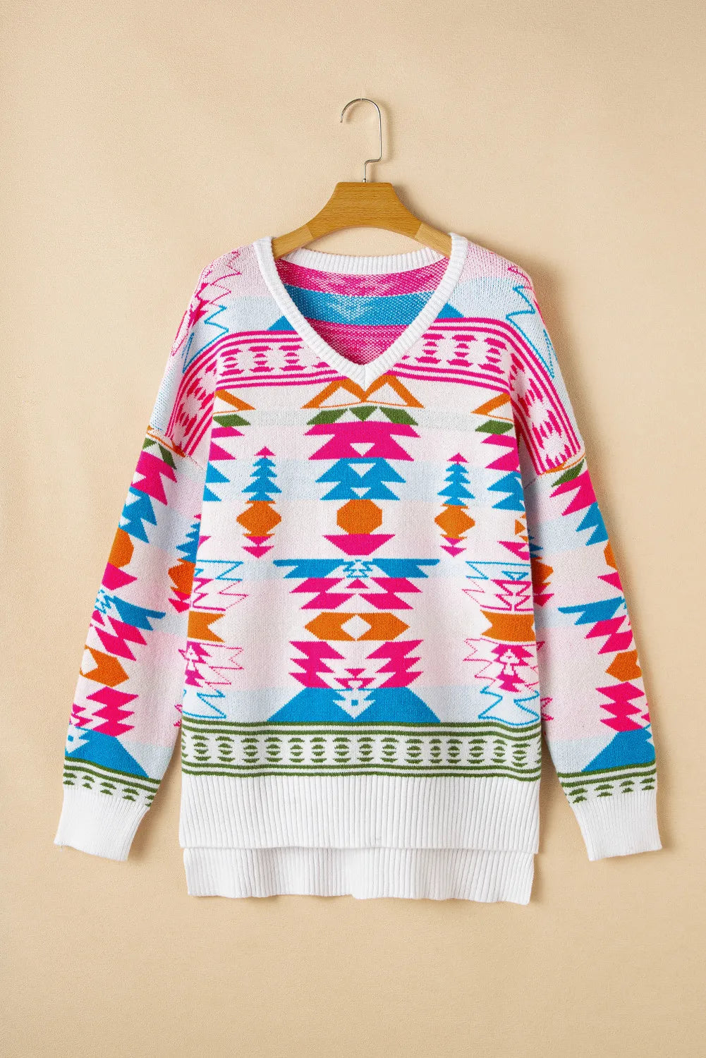 Women's Geometric V-Neck Long Sleeve Sweater