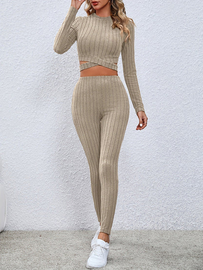 Women's Crisscross Knit Top and Leggings Set