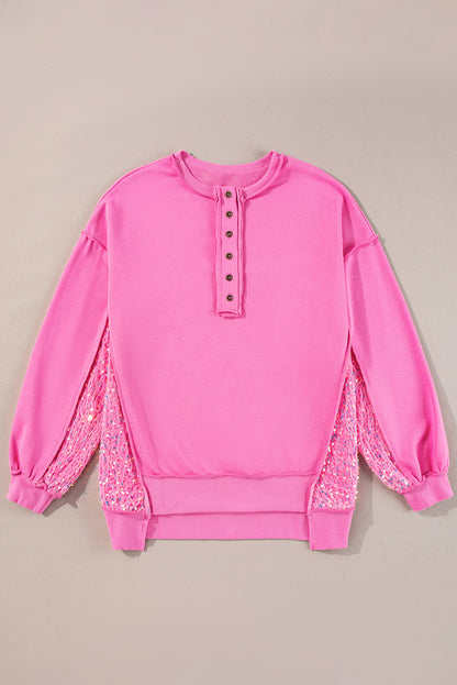 Women's Sequin Half Button Long Sleeve Sweatshirt