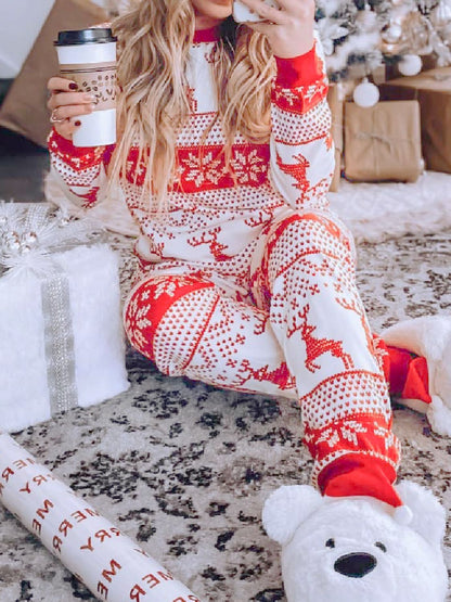 Women's  Christmas Element Round Neck Top and Pants Pajama Set