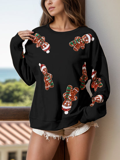 Women's Sequin Gingerbread Man Long Sleeve Sweatshirt