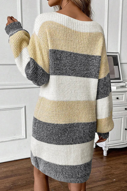 Women's Color Block Long Sleeve Sweater Dress