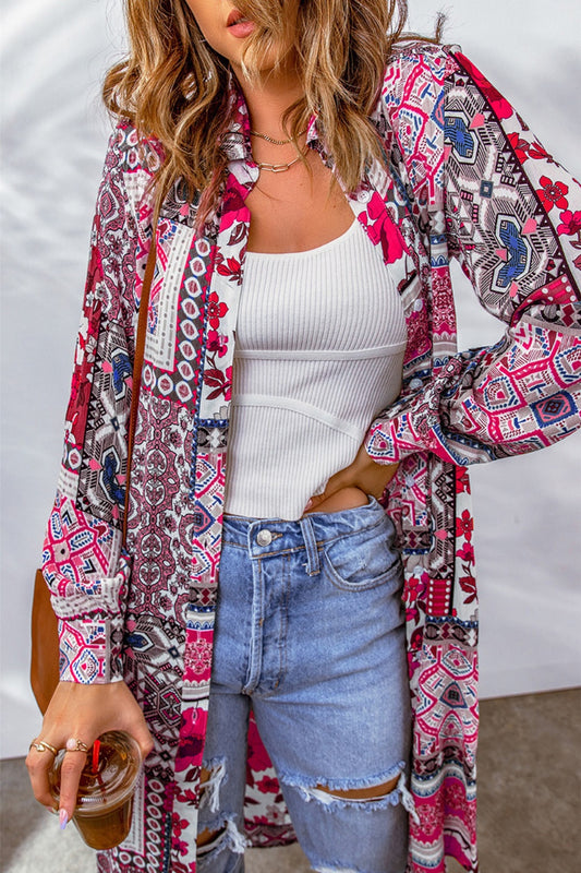 Women's Printed Button Up Long Sleeve Cardigan