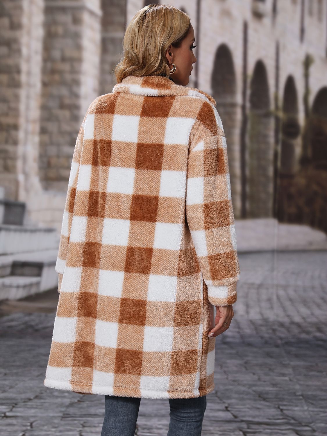 Women's Plaid Collared Neck Button Down Coat