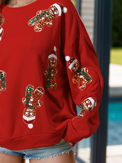 Women's Sequin Gingerbread Man Long Sleeve Sweatshirt