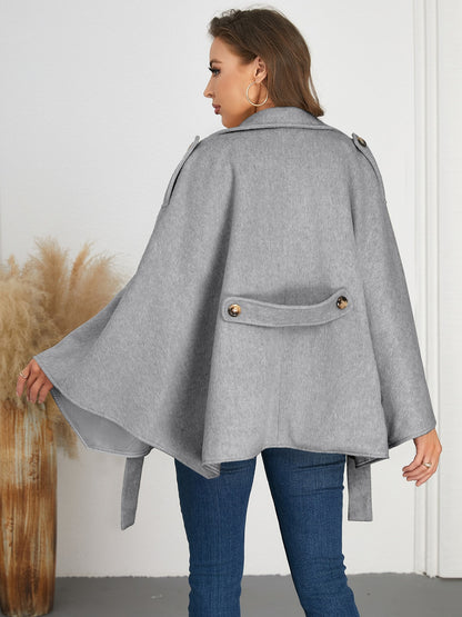 Women's Double-Breasted Tie Waist Poncho Jacket