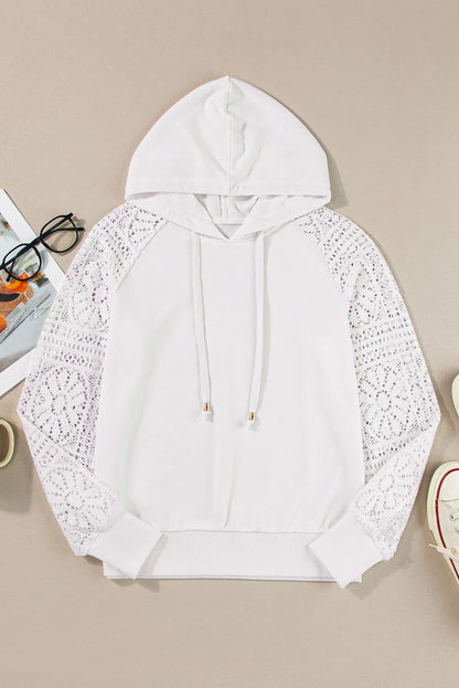 Women's Drawstring Openwork Long Sleeve Hoodie