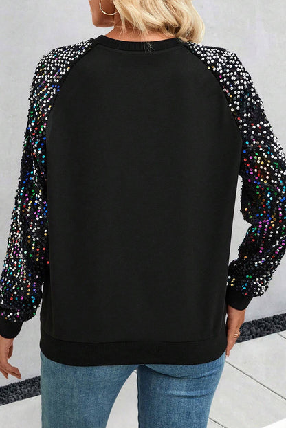 Women's Sequin Round Neck Long Sleeve Blouse