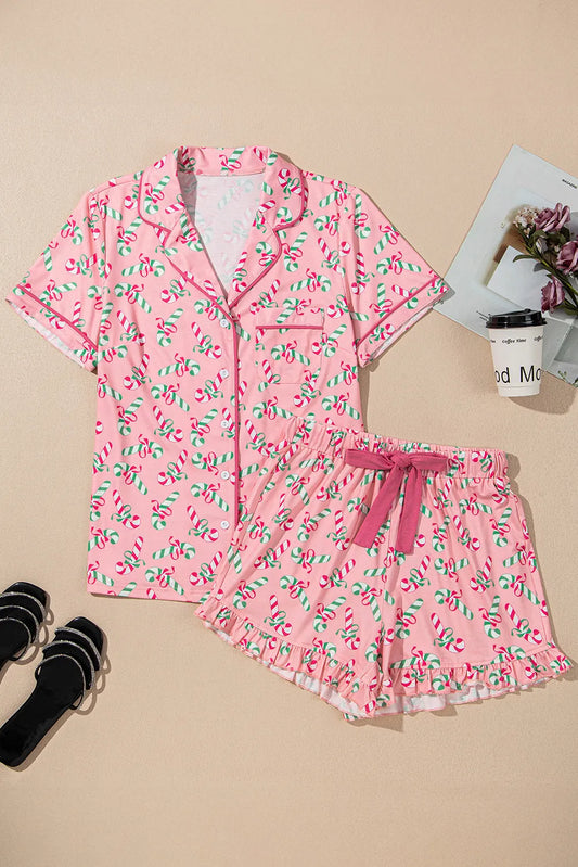 Women's Candy Cane Shorts Pajama Set