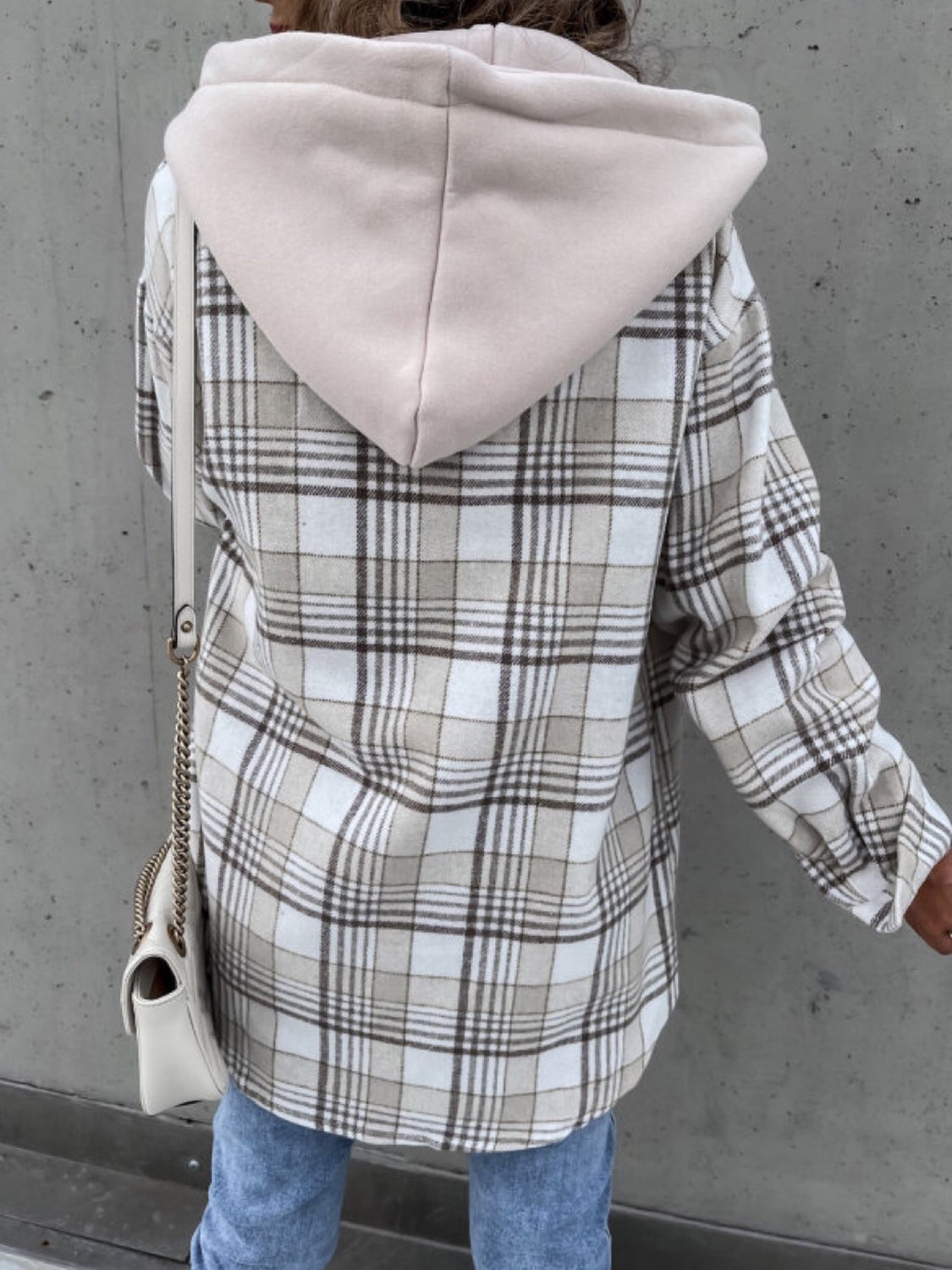 Women's Plaid Button Up Jacket with Removable Hood