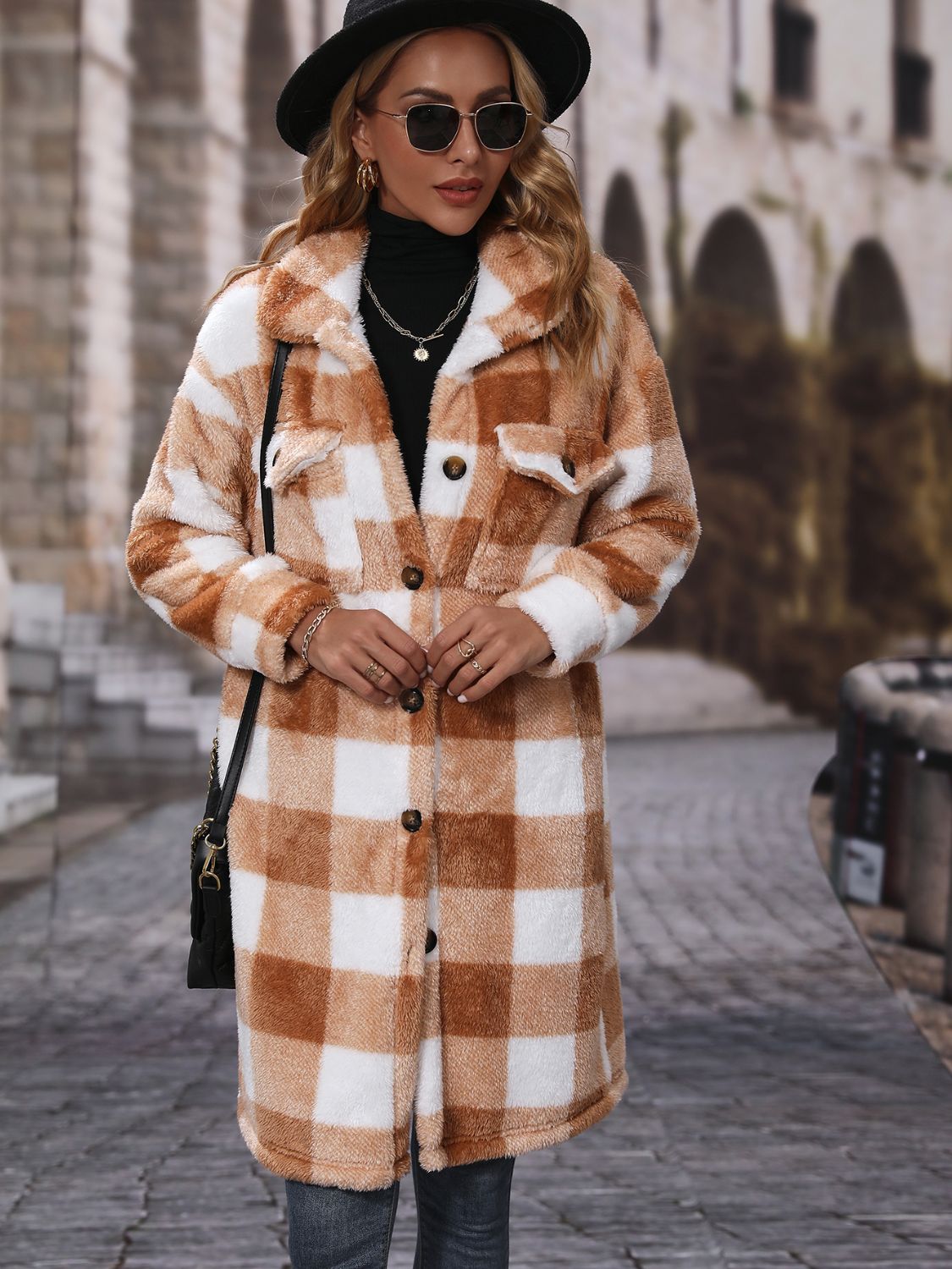 Women's Plaid Collared Neck Button Down Coat